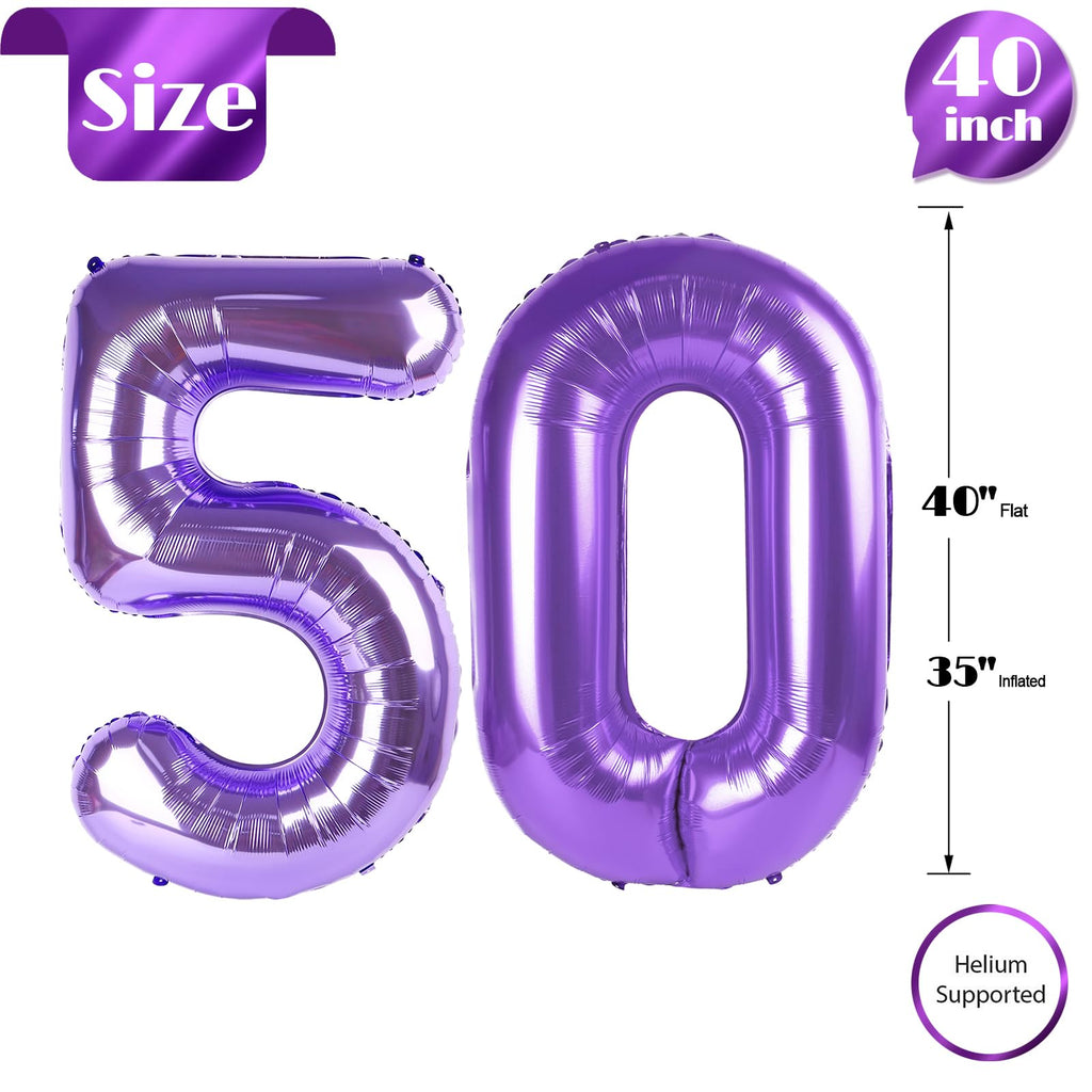 IWERP 50th Birthday Balloons - Purple 40-Inch Number Balloon for Milestones