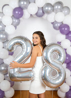 IWERP Laser Silver 40-Inch Number Balloons – 0, 10, 20, 30, 40, 50 for Birthday Decor