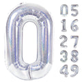 IWERP Laser Silver 40-Inch Number Balloons – 0, 10, 20, 30, 40, 50 for Birthday Decor