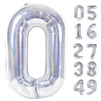 IWERP Laser Silver 40-Inch Number Balloons – 0, 10, 20, 30, 40, 50 for Birthday Decor