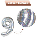 IWERP Laser Silver 40-Inch Number Balloons – 0, 10, 20, 30, 40, 50 for Birthday Decor