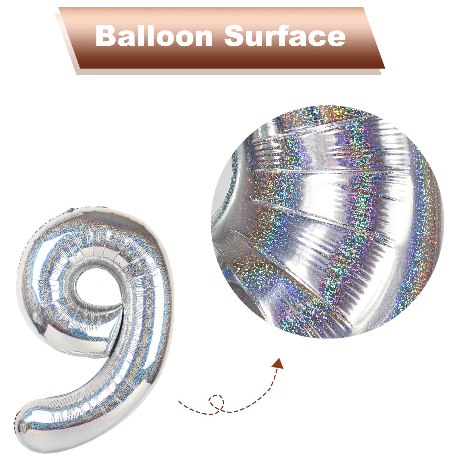 IWERP Laser Silver 40-Inch Number Balloons – 0, 10, 20, 30, 40, 50 for Birthday Decor