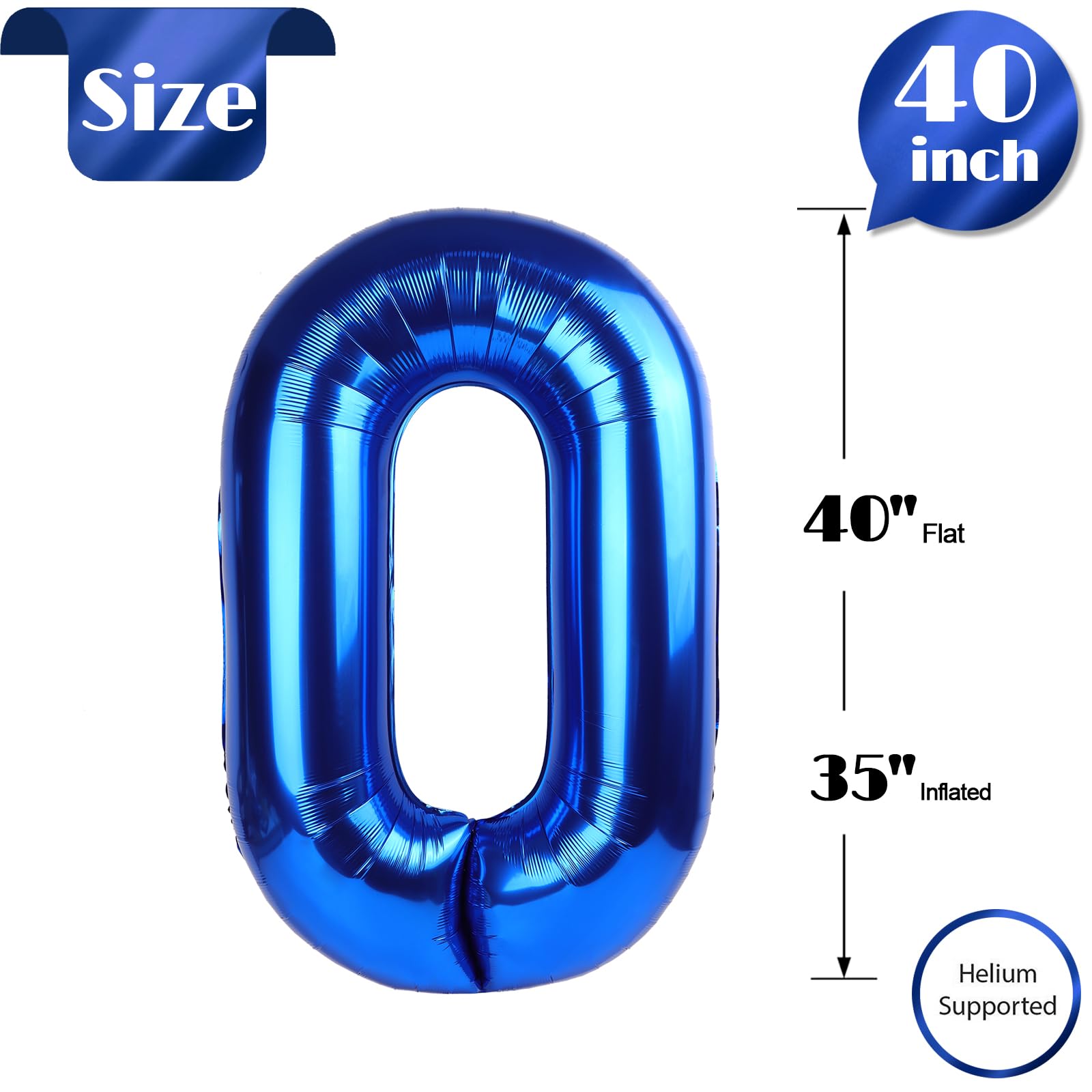 IWERP Navy Blue 40 Inch Number Balloon – 0, 10, 20, 30, 40, 50 Birthday Balloons