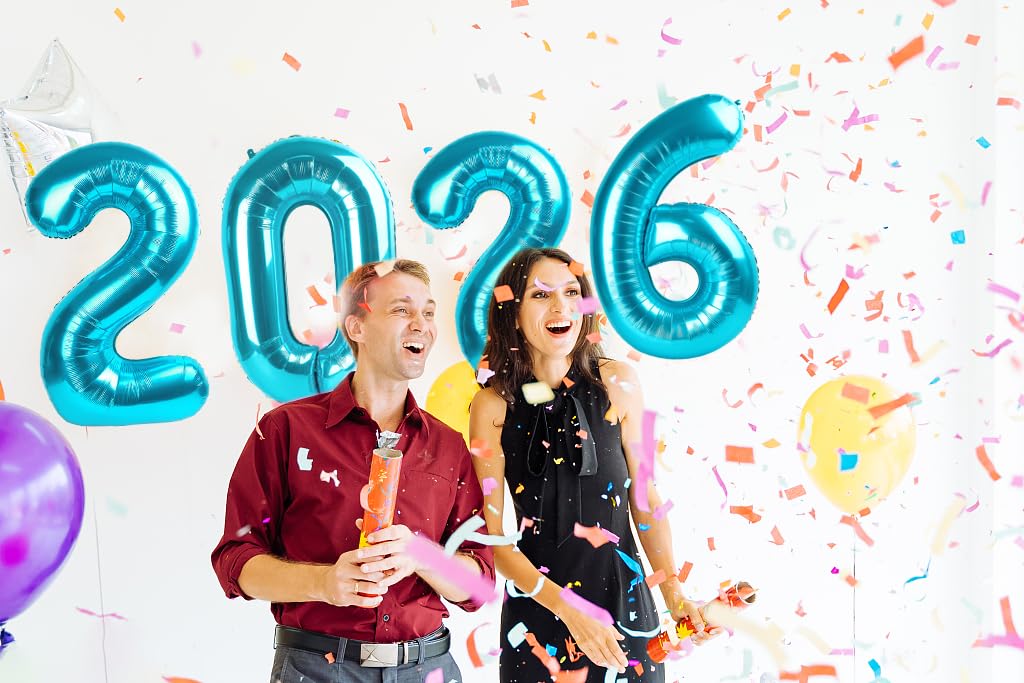IWERP 2026 Balloon Numbers - 40-Inch Light Blue NYE Foil Balloons