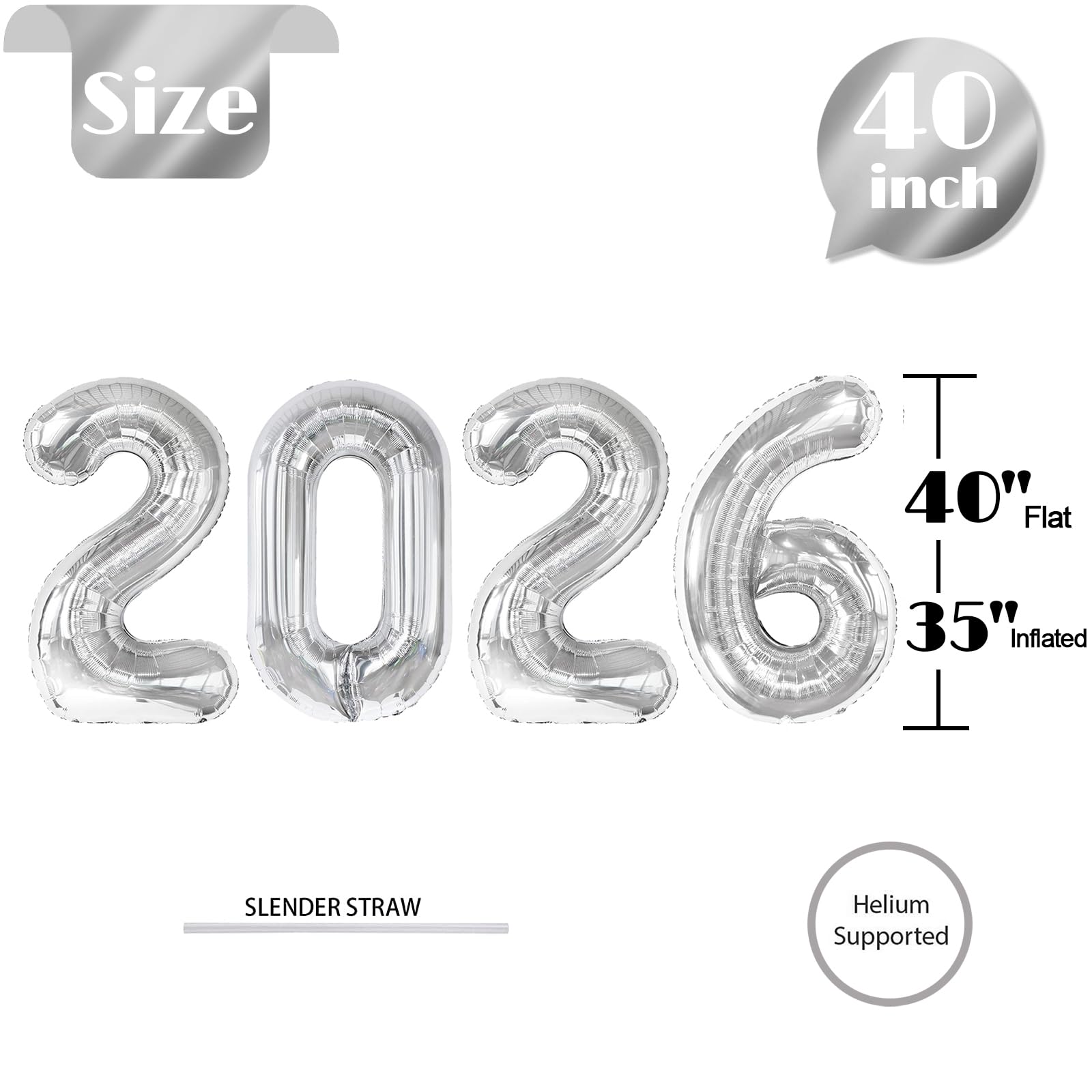 IWERP 2026 Silver 40-Inch Balloon — New Year’s Eve Party Decor & 2026 Balloons