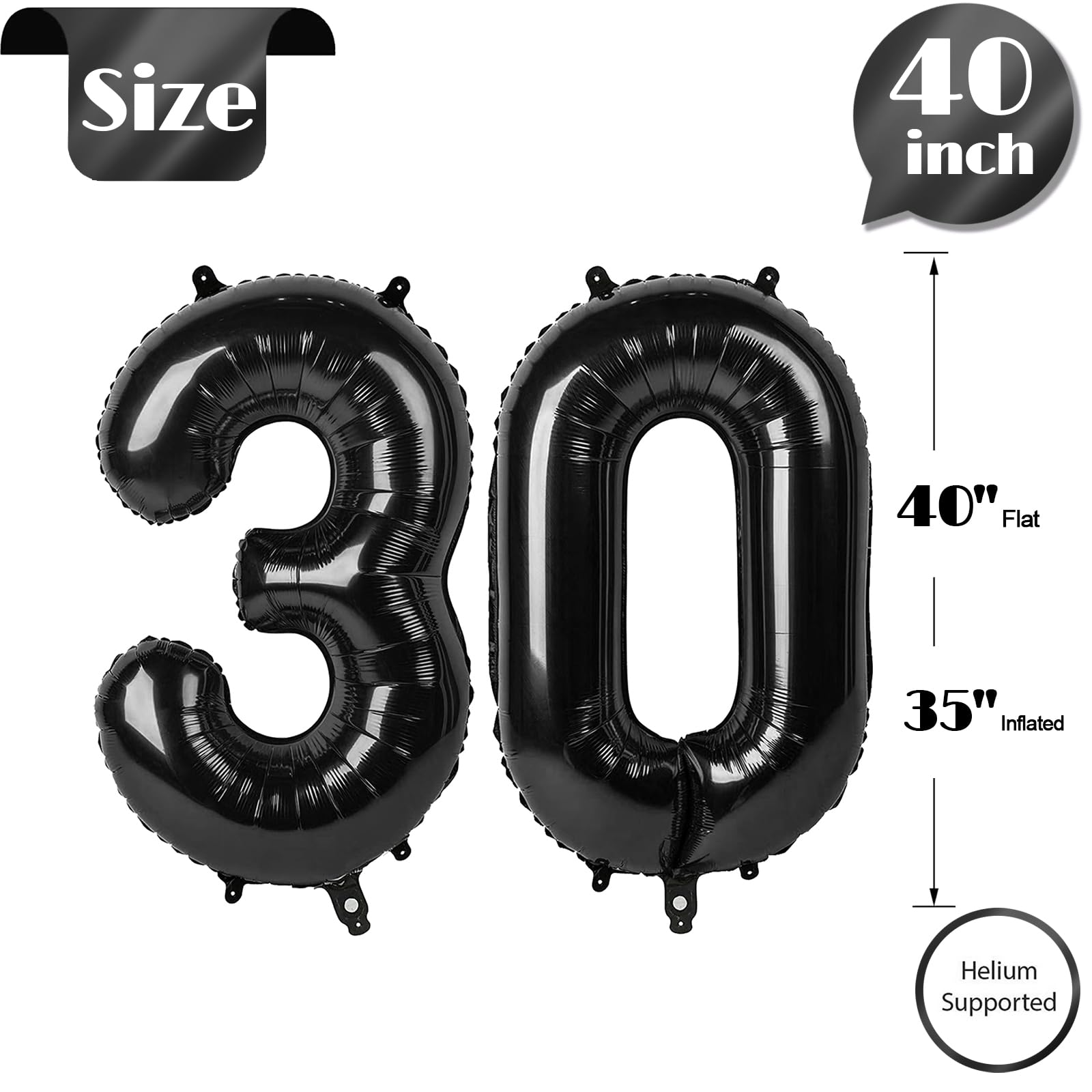 IWERP 30 Balloon Black 40-Inch – 30th Birthday Balloons & Anniversary Decorations