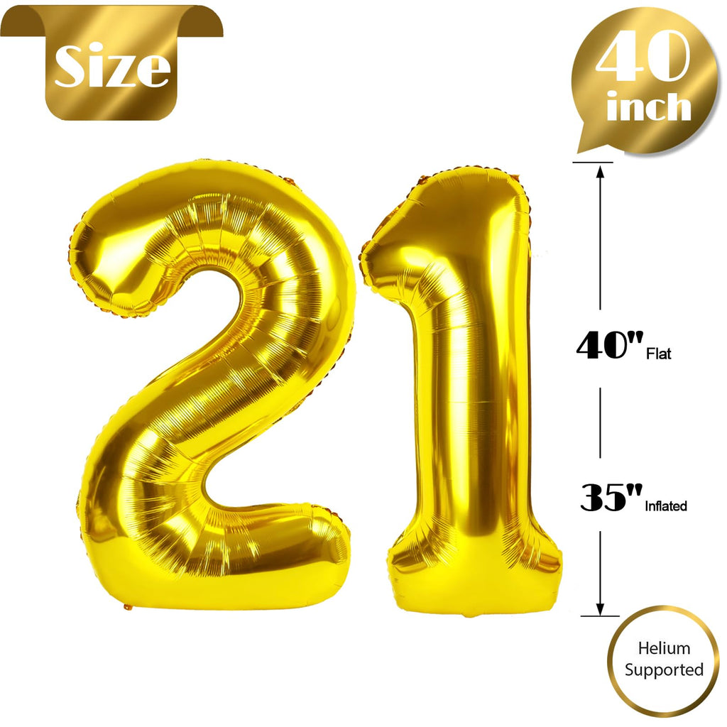 IWERP 21st Birthday Balloons – Gold 40-Inch Number 21 for Parties & Celebrations