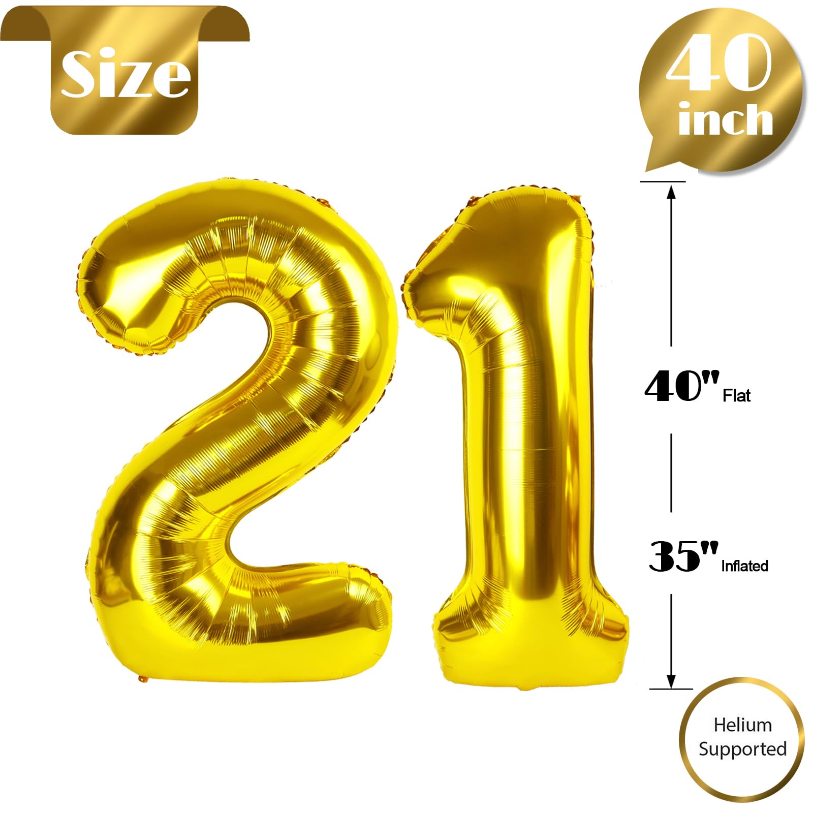 IWERP 21st Birthday Balloons – Gold 40-Inch Number 21 for Parties & Celebrations