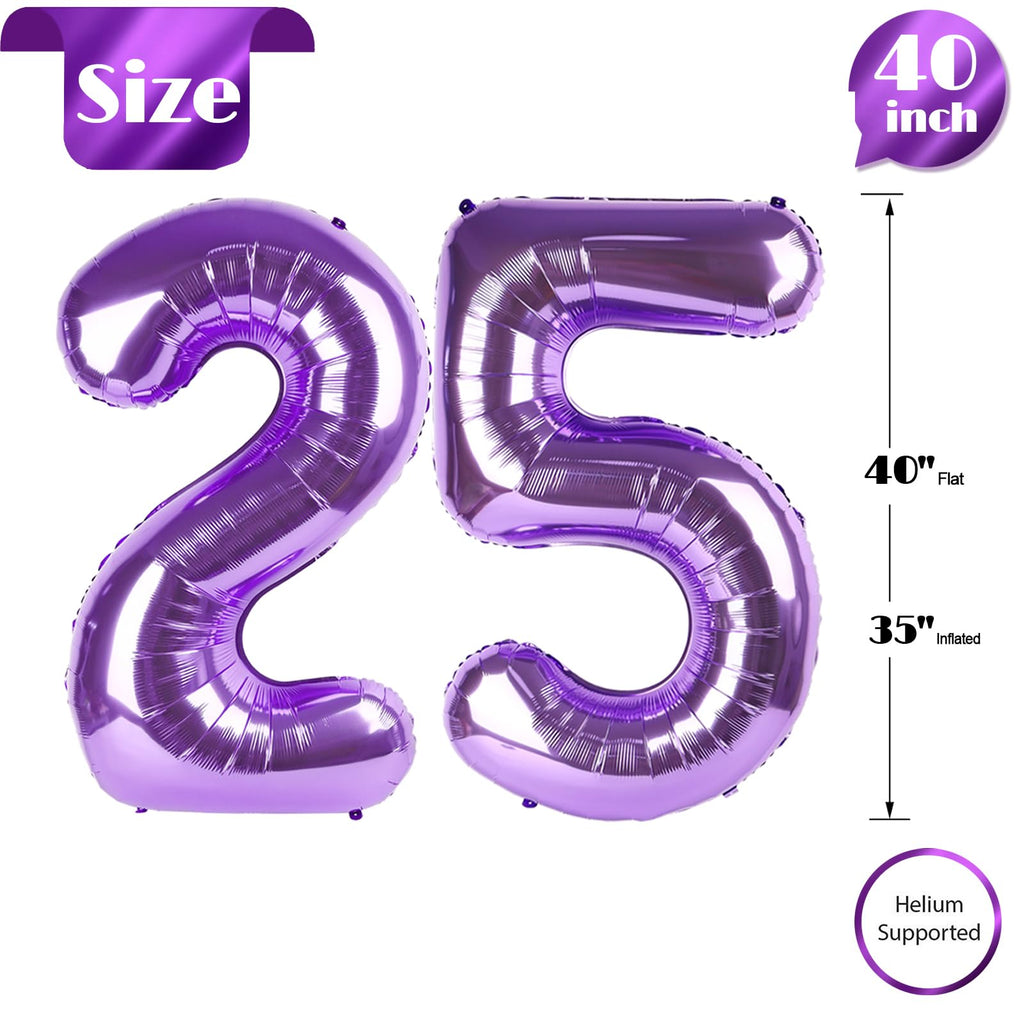 IWERP 25 Balloon Number – Purple 40-Inch Birthday Balloons for 25th Birthday & Anniversary Decor