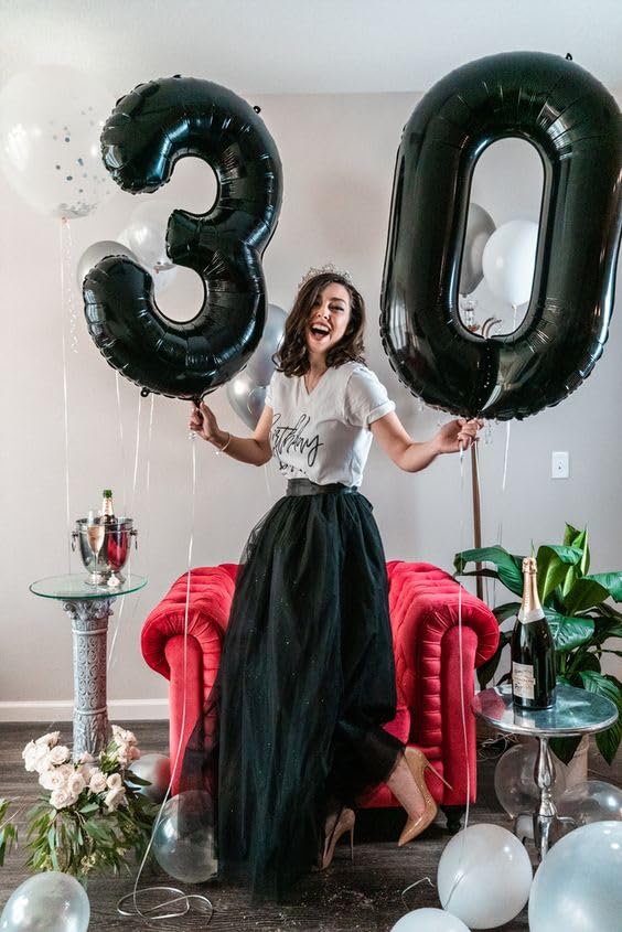 IWERP 30 Balloon Black 40-Inch – 30th Birthday Balloons & Anniversary Decorations