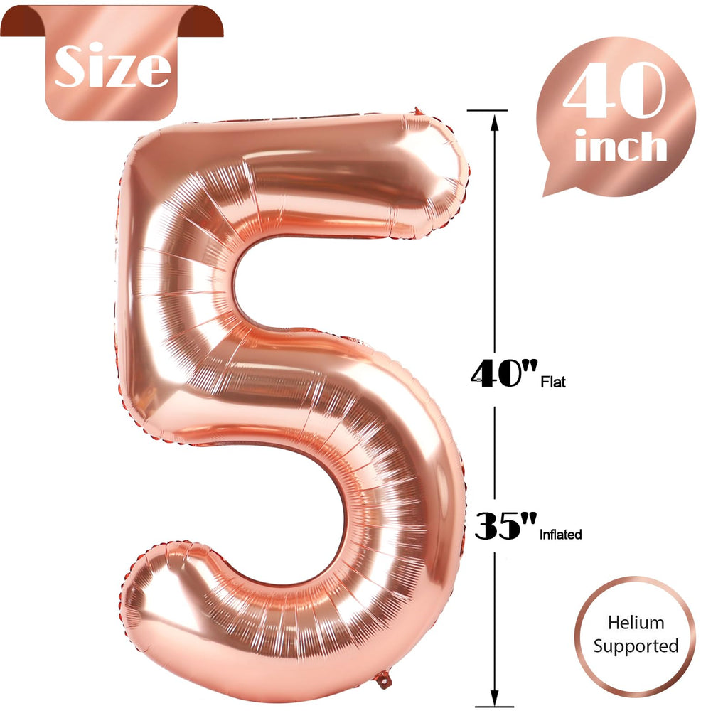IWERP Rose Gold 40in 5 Balloon – 5th Birthday Number Balloons & Rose Gold Party Decor