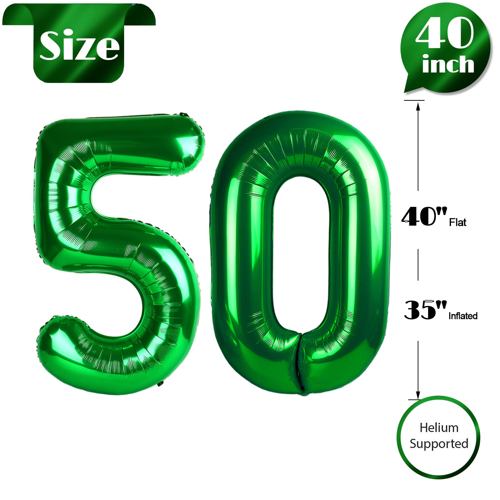 IWERP 50th Birthday Balloons – Green 40-Inch Number Balloon for Milestones | 50th Birthday Decorations