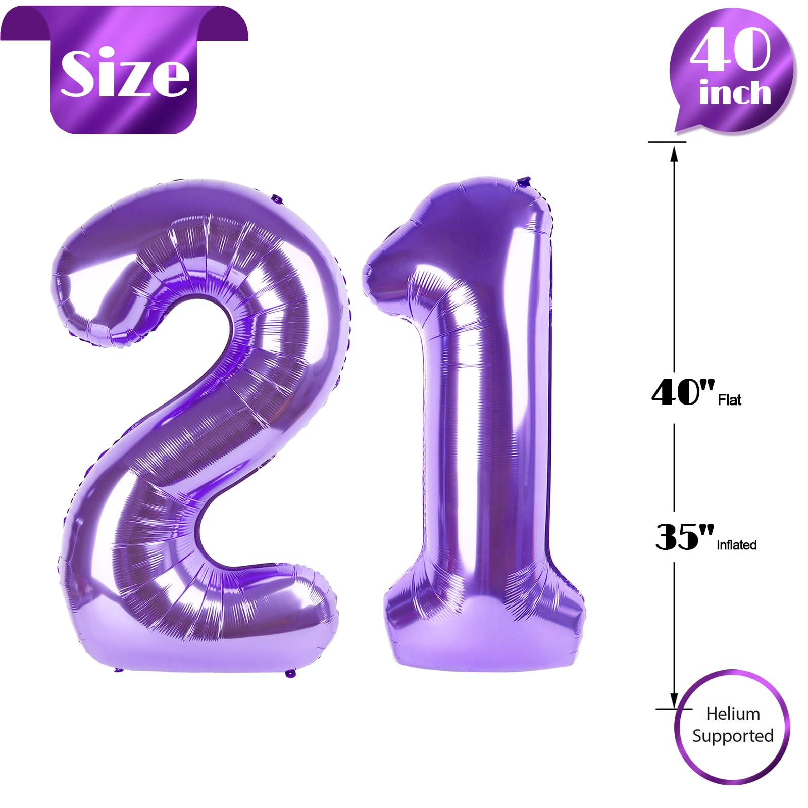 IWERP 21 Balloon Number (40-Inch) – Purple 21st Birthday Balloons & Anniversary Decor