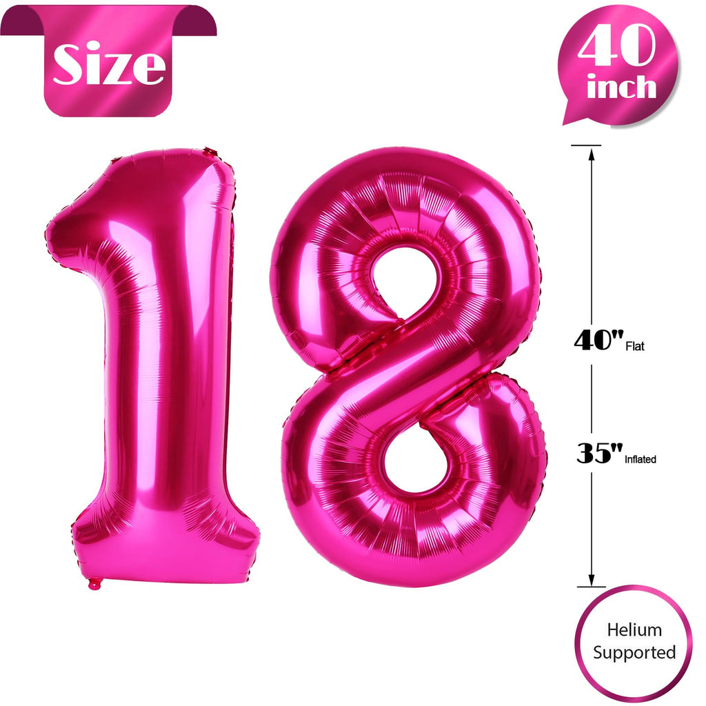 IWERP 18 Balloon Number – 40-Inch Hot Pink 18th Birthday Balloons for Boys & Girls