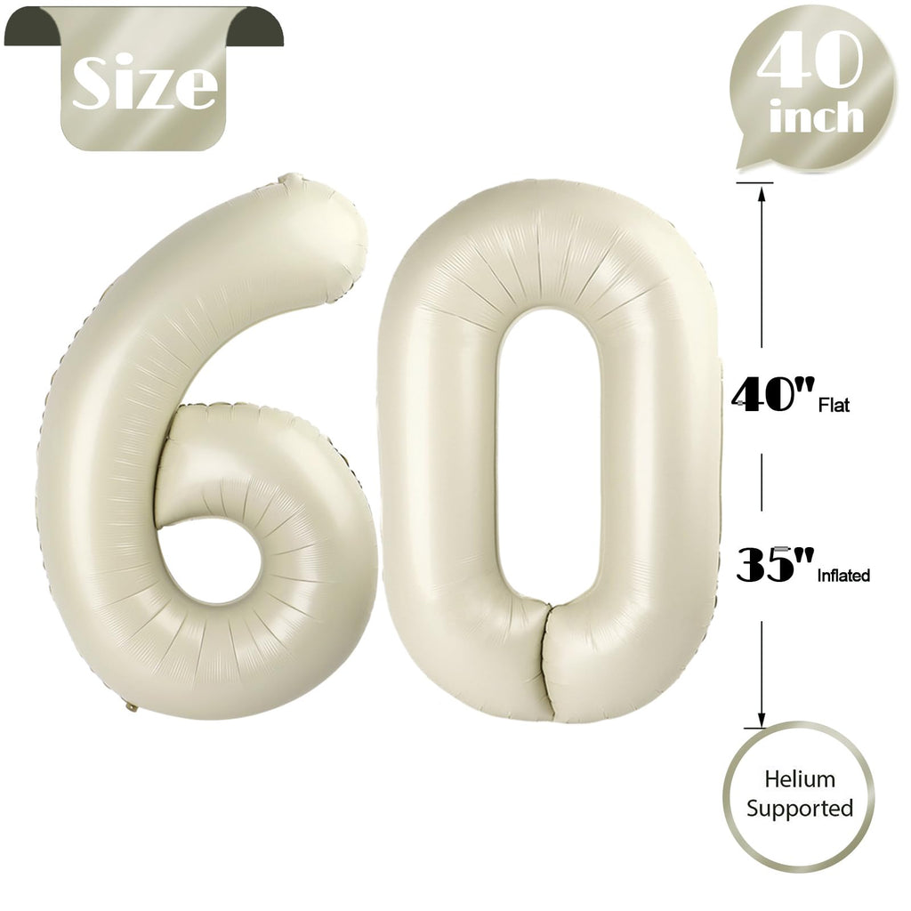 IWERP 60 Balloon Number – Cream 40-Inch Birthday Balloons for 60th Birthday & Anniversary
