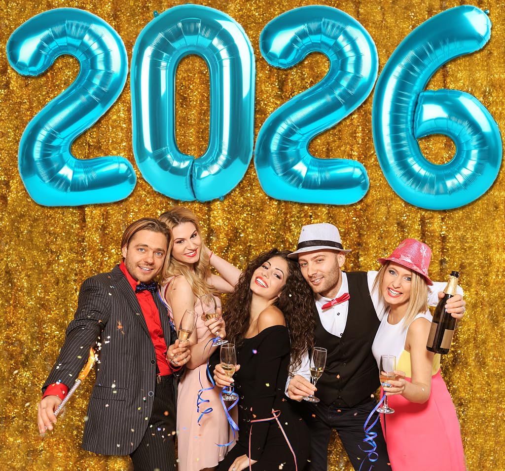 IWERP 2026 Balloon Numbers - 40-Inch Light Blue NYE Foil Balloons