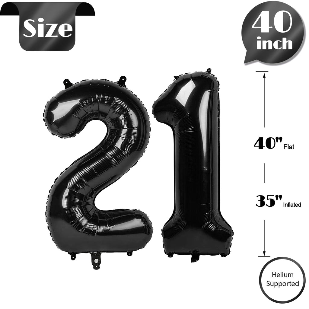 IWERP 21 Balloon – 40-Inch Black Number Balloons for 21st Birthday Celebrations
