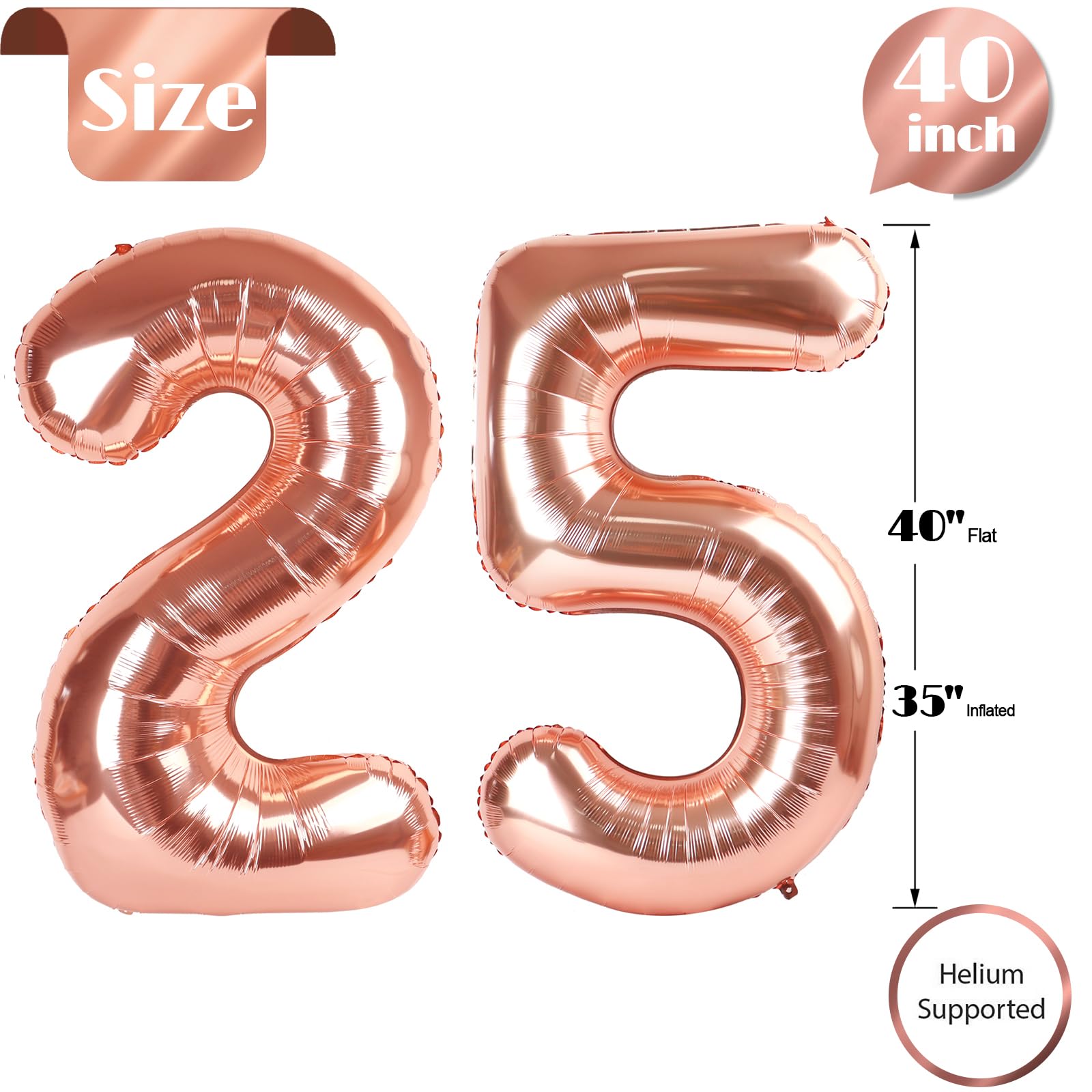 IWERP 25 Balloon Number Rose Gold 40 Inch | 25th Birthday Balloons & Anniversary Decorations