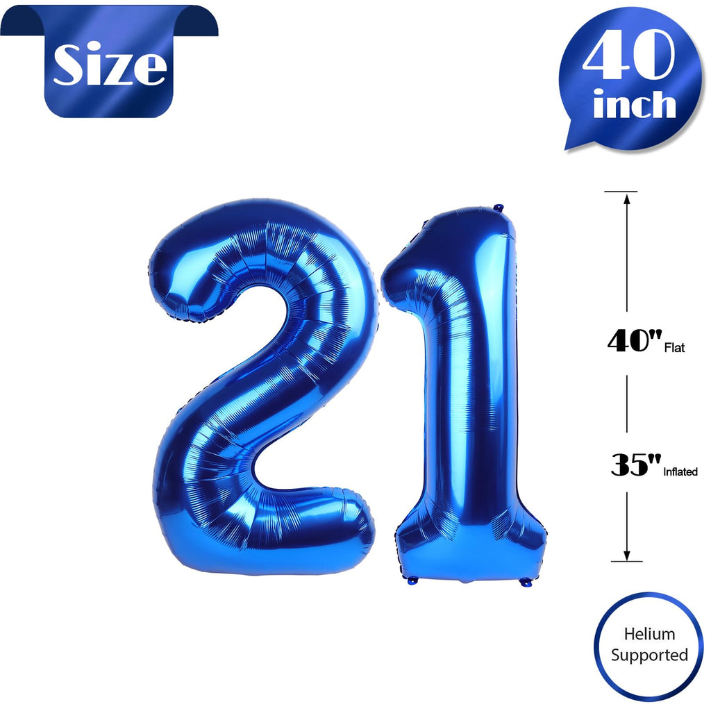 IWERP 21 Balloon – Metallic Blue 40-Inch 21st Birthday Balloons for Men and Women