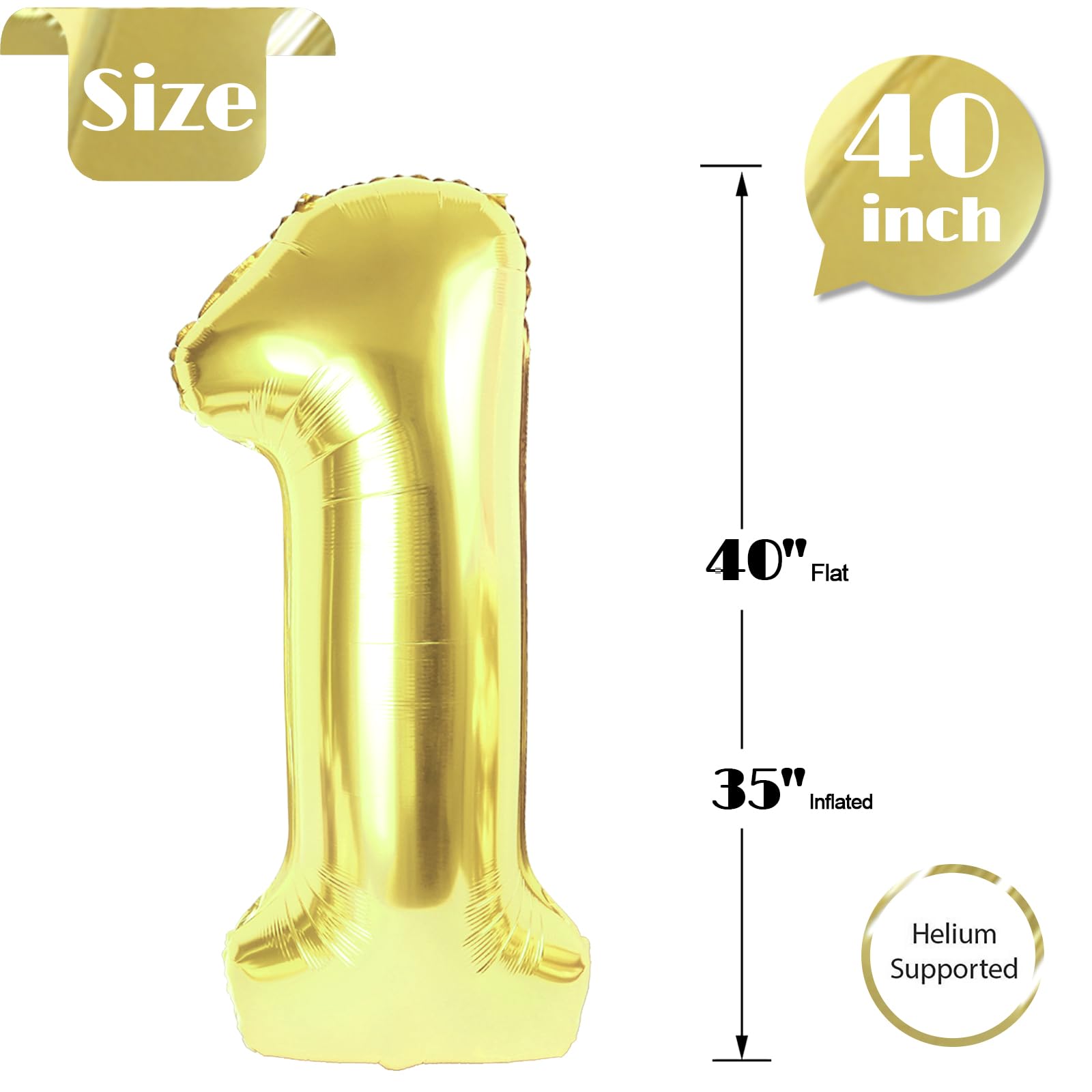 IWERP Champagne Gold 40-Inch Number 1 Balloon for First Birthday – White Gold 1st Birthday Balloons