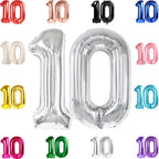 IWERP 10 Balloon Number – Silver 40-Inch 10th Birthday Balloons for Boys & Girls