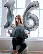 IWERP 16 Balloon Number – Silver 40-Inch 16th Birthday Balloons