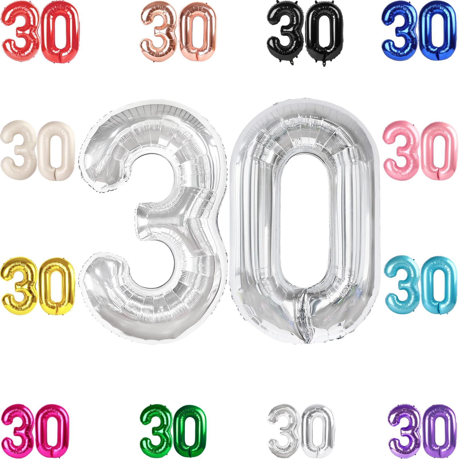 IWERP 30 Balloon Number – 40-Inch Silver 30th Birthday Balloons | Milestone Birthday & Anniversary Decor