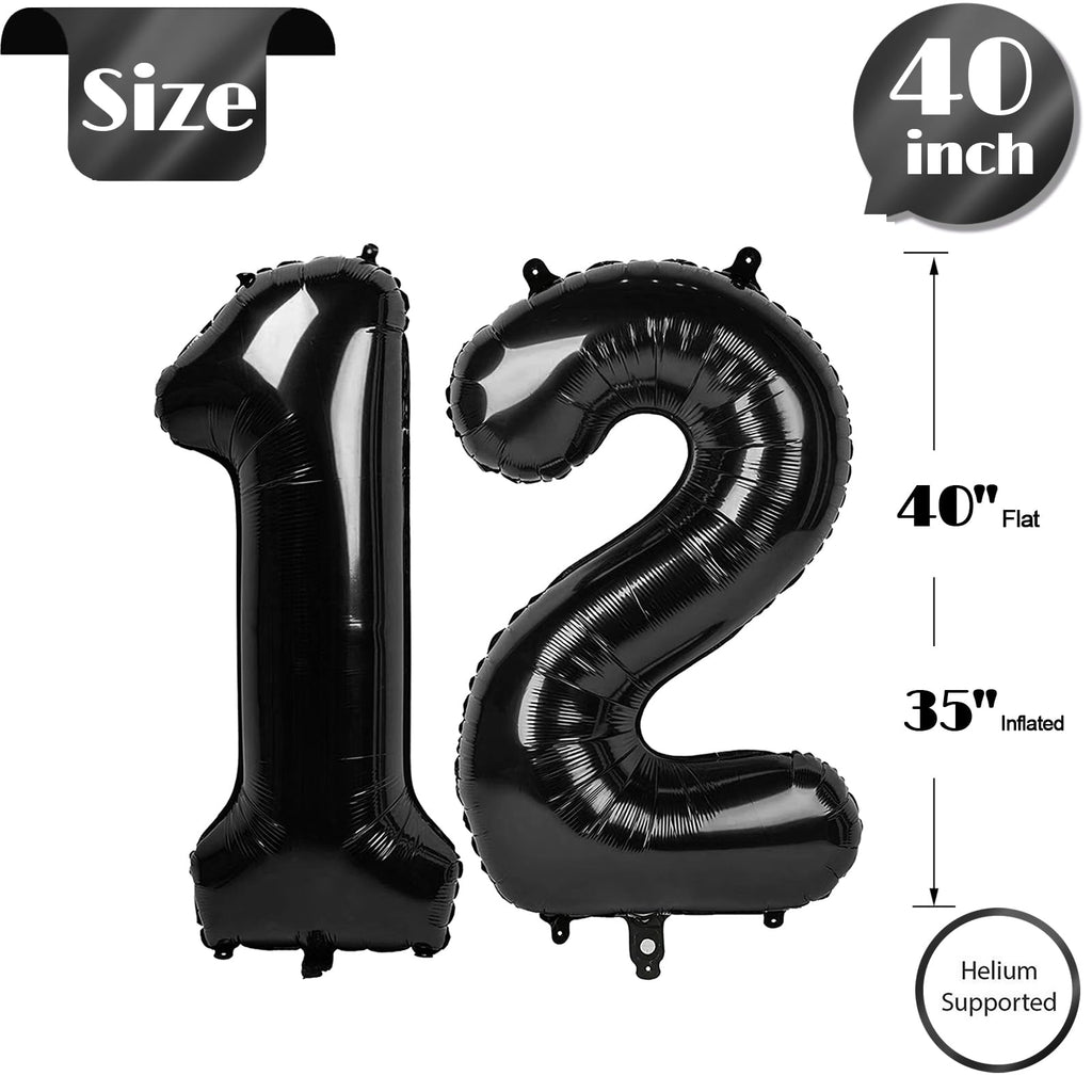 IWERP 40-Inch Black 12 Balloon – 12th / 21st Birthday Number Balloons for Parties