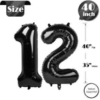IWERP 40-Inch Black 12 Balloon – 12th / 21st Birthday Number Balloons for Parties