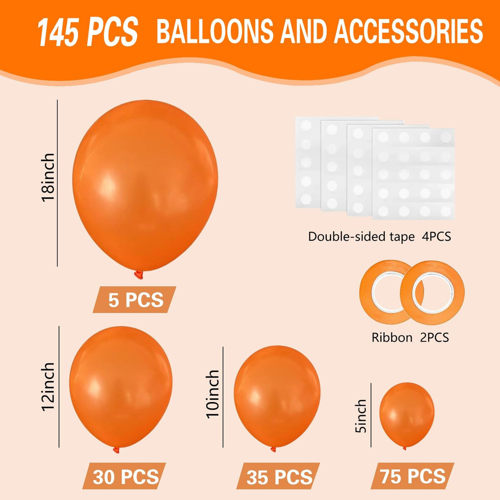 IXVAN Orange Balloons 145pcs – 18/12/10/5 Inch Arch Kit Garland for Party Decorations
