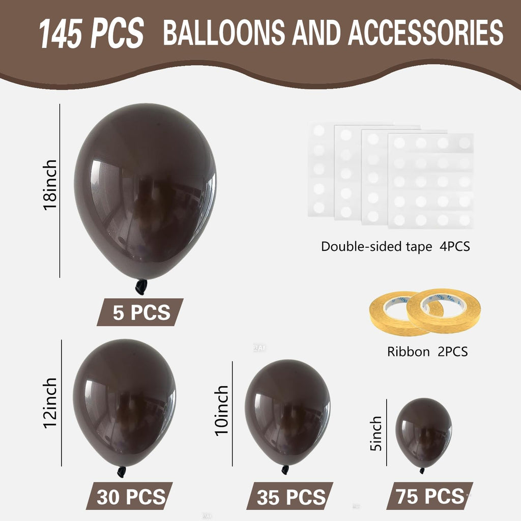 IXVAN Dark Brown Latex Balloons – 145pc Set for Arch Garland & Party Decor