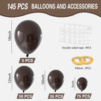 IXVAN Dark Brown Latex Balloons – 145pc Set for Arch Garland & Party Decor