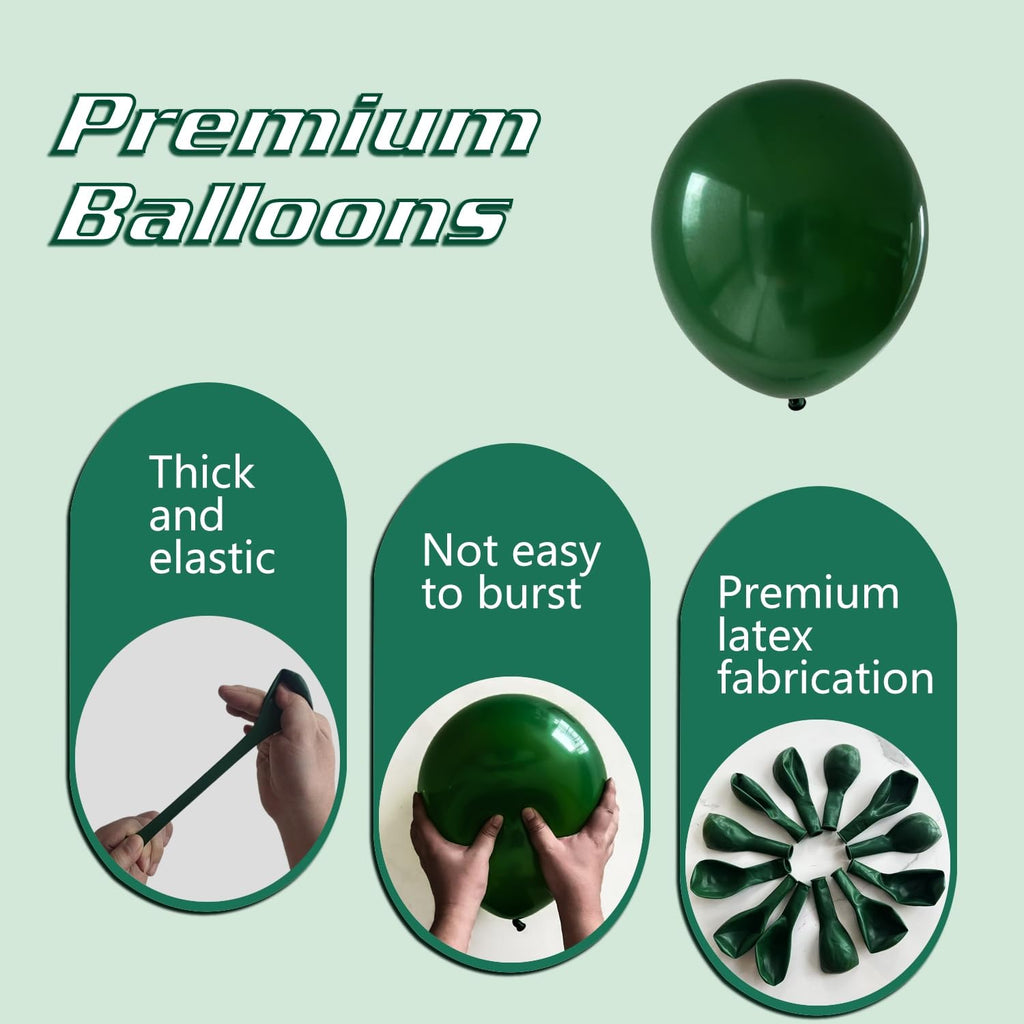IXVAN Dark Green Balloons – 145pcs Set (18/12/10/5 in) for Parties