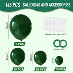 IXVAN Dark Green Balloons – 145pcs Set (18/12/10/5 in) for Parties