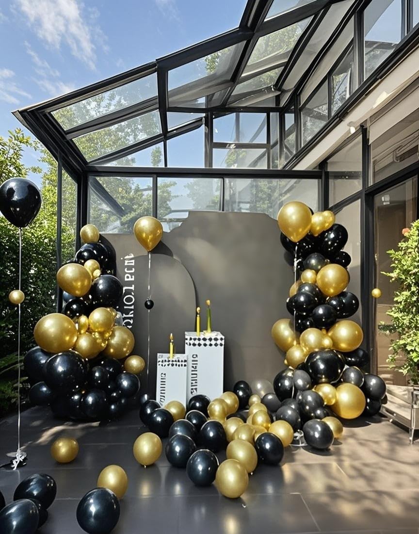 IXVAN Metallic Gold Balloons 145pcs – 5in, 10in, 12in, 18in Latex Balloon Kit for Weddings & Parties
