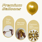 IXVAN Metallic Gold Balloons 145pcs – 5in, 10in, 12in, 18in Latex Balloon Kit for Weddings & Parties