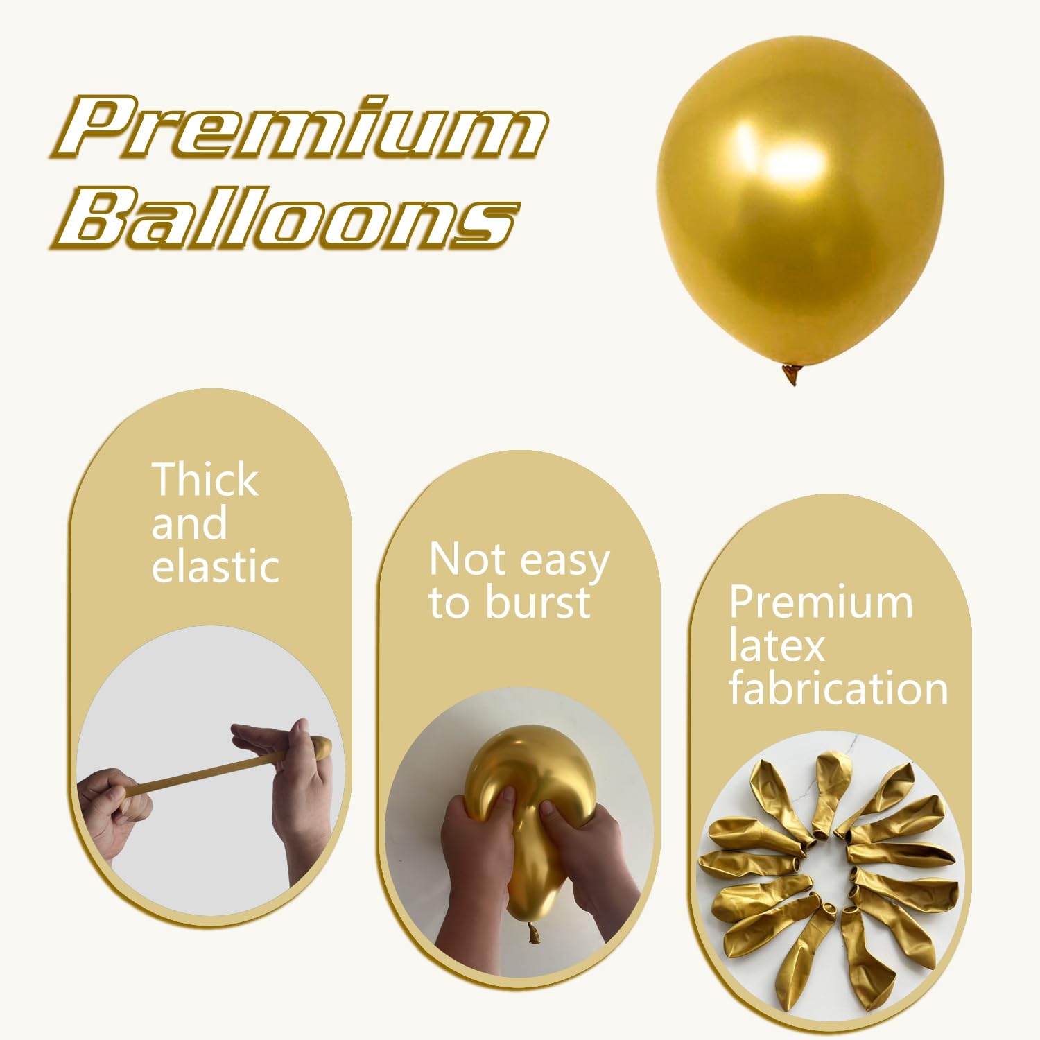 IXVAN Metallic Gold Balloons 145pcs – 5in, 10in, 12in, 18in Latex Balloon Kit for Weddings & Parties