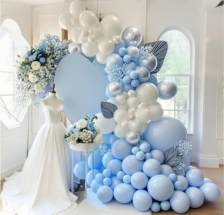 IXVAN Pastel Blue Balloons 145pcs – 18/12/10/5 Inch Balloon Garland Kit for Parties