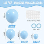 IXVAN Pastel Blue Balloons 145pcs – 18/12/10/5 Inch Balloon Garland Kit for Parties