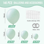 IXVAN Pastel Green Balloons 145pcs – Mixed Sizes 18/12/10/5 Inches for Balloon Garland Arch