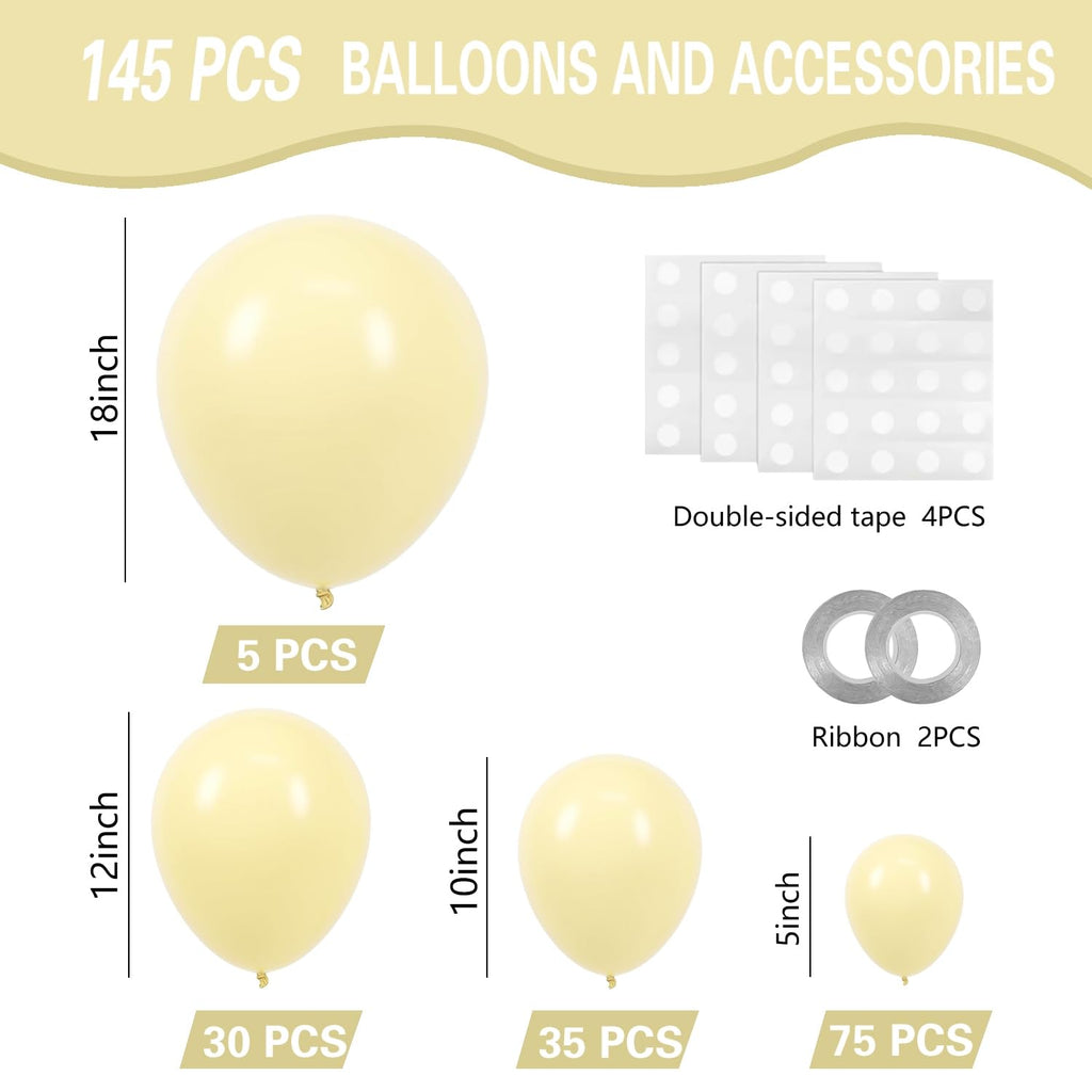 IXVAN Pastel Yellow Balloons – 145pc Set for Balloon Garland Arch (18/12/10/5 in)