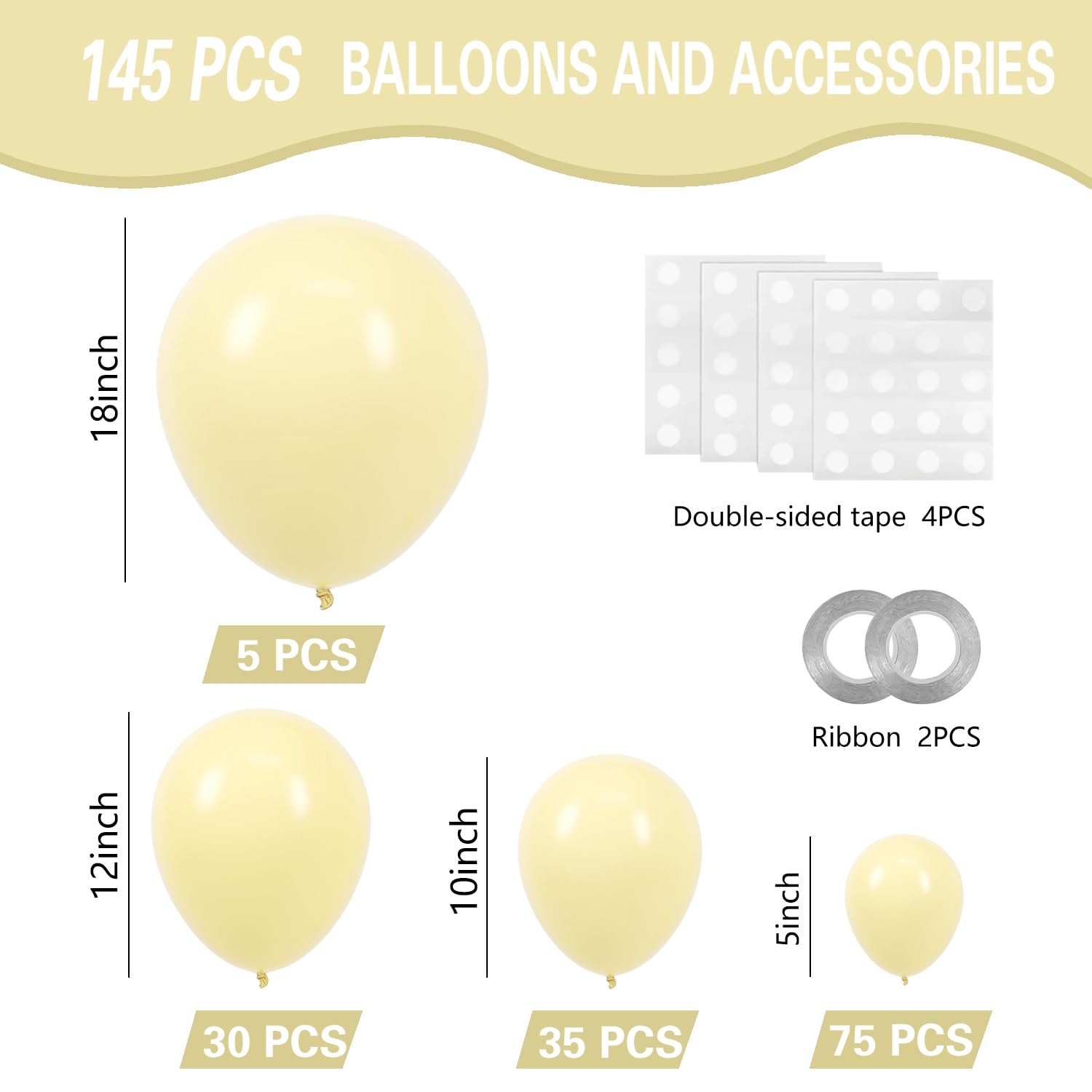 IXVAN Pastel Yellow Balloons – 145pc Set for Balloon Garland Arch (18/12/10/5 in)