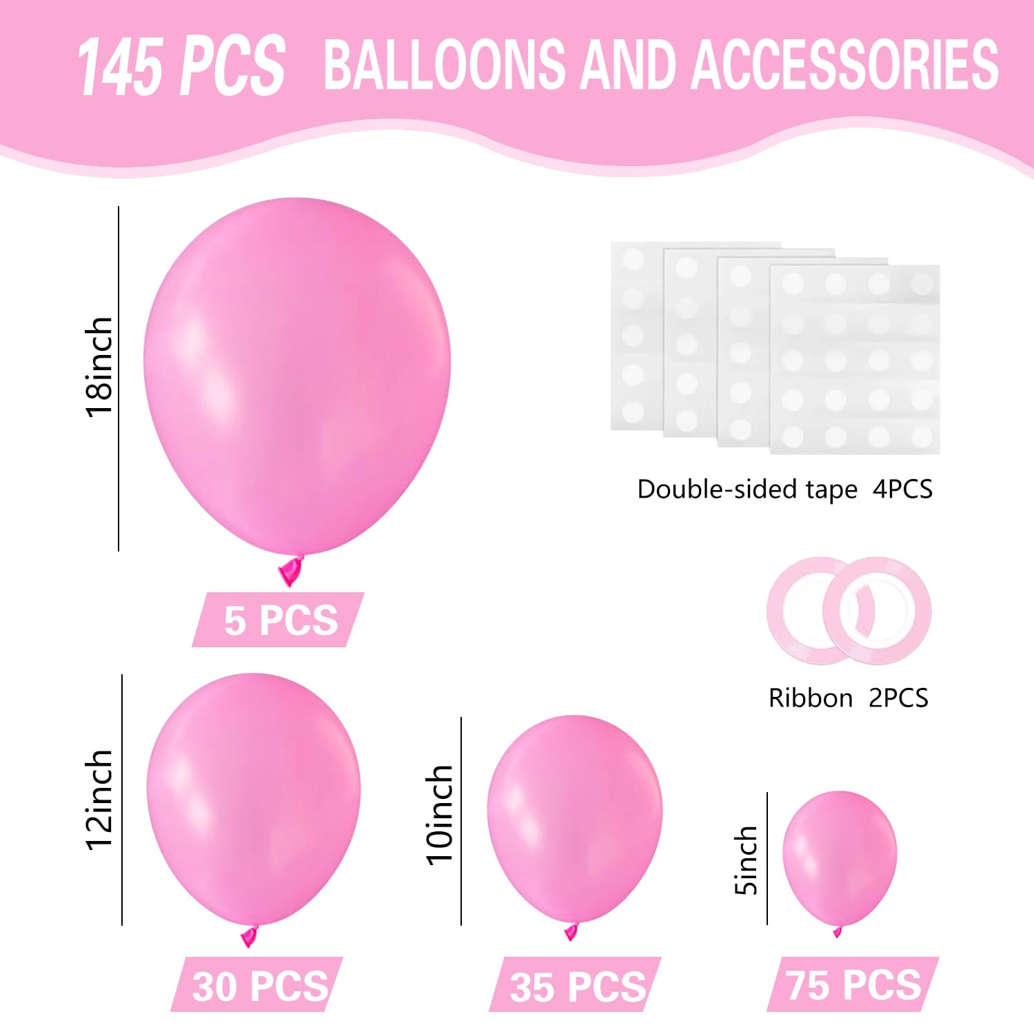 IXVAN Pink Balloons 145pcs – Mixed Sizes for Arch Garland