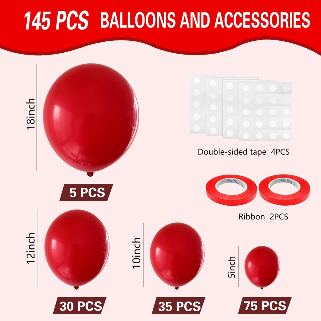 IXVAN Red Balloons 145pc Latex Balloon Arch Kit – 5in/10in/12in/18in for Weddings & Parties