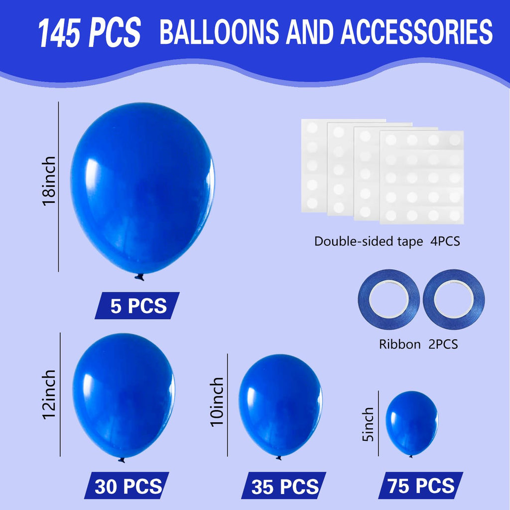 IXVAN Royal Blue Balloons Kit – 145pcs in 5in/10in/12in/18in for Arch Garlands