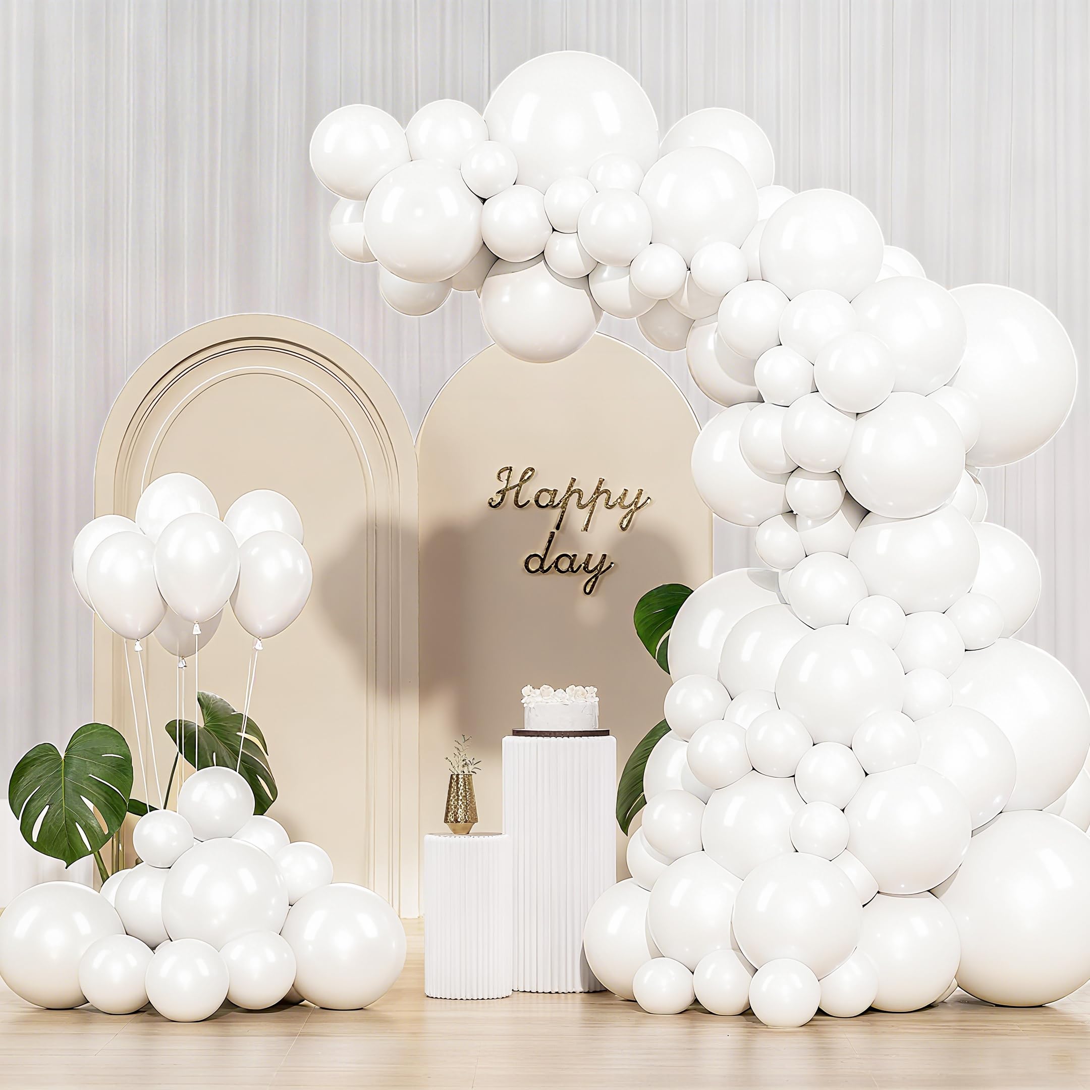 IXVAN White Balloons 145pcs - 5in, 10in, 12in, 18in for Arch Garlands | Graduation & Wedding