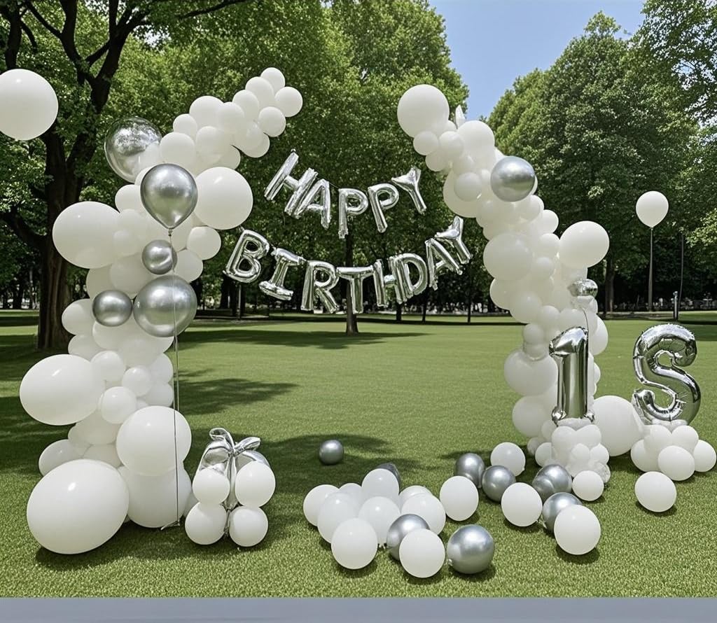 IXVAN White Balloons 145pcs - 5in, 10in, 12in, 18in for Arch Garlands | Graduation & Wedding