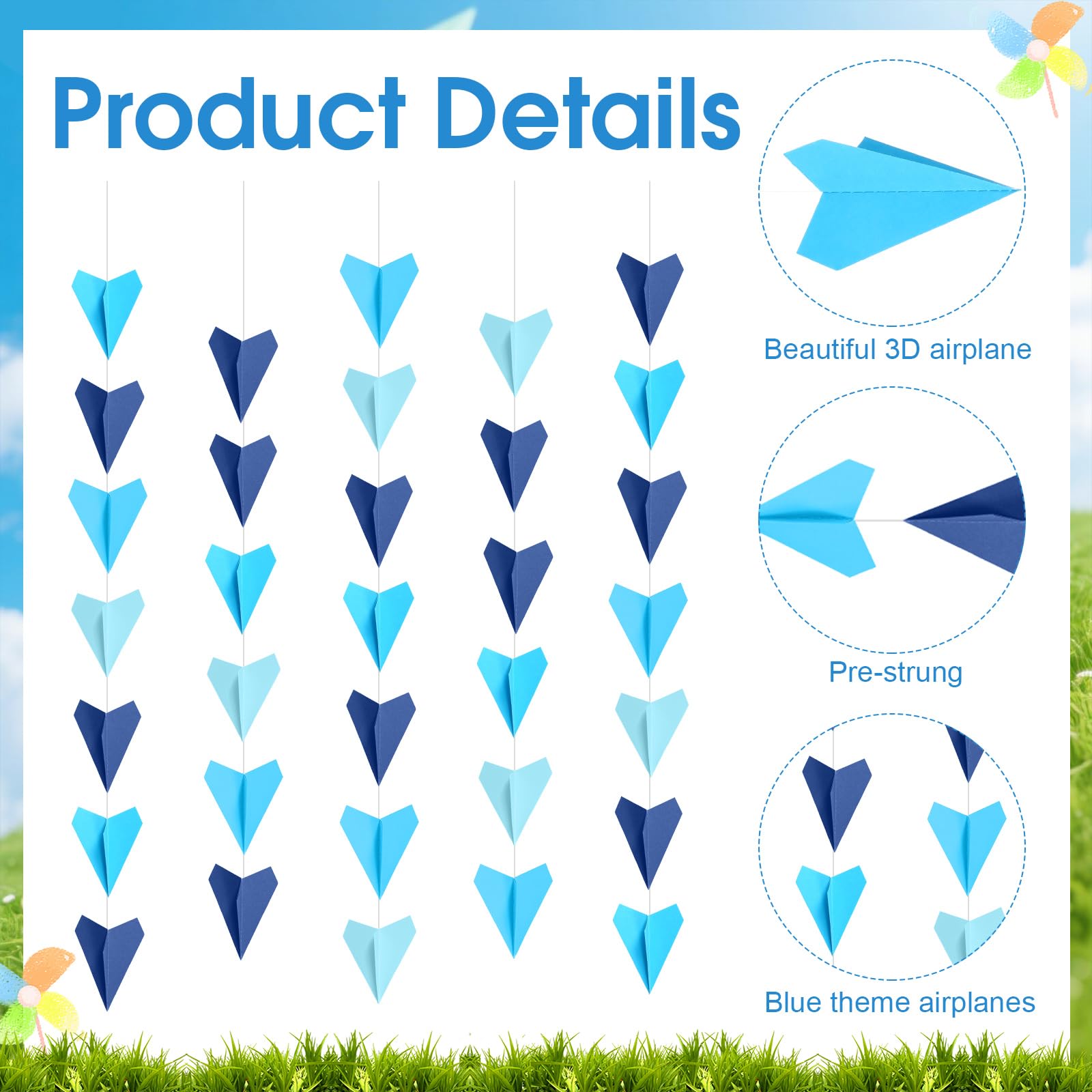 Janlaugh 6 Pcs Airplane Garland - 3D Colorful Paper Plane Banner for Parties, Travel, and Classrooms