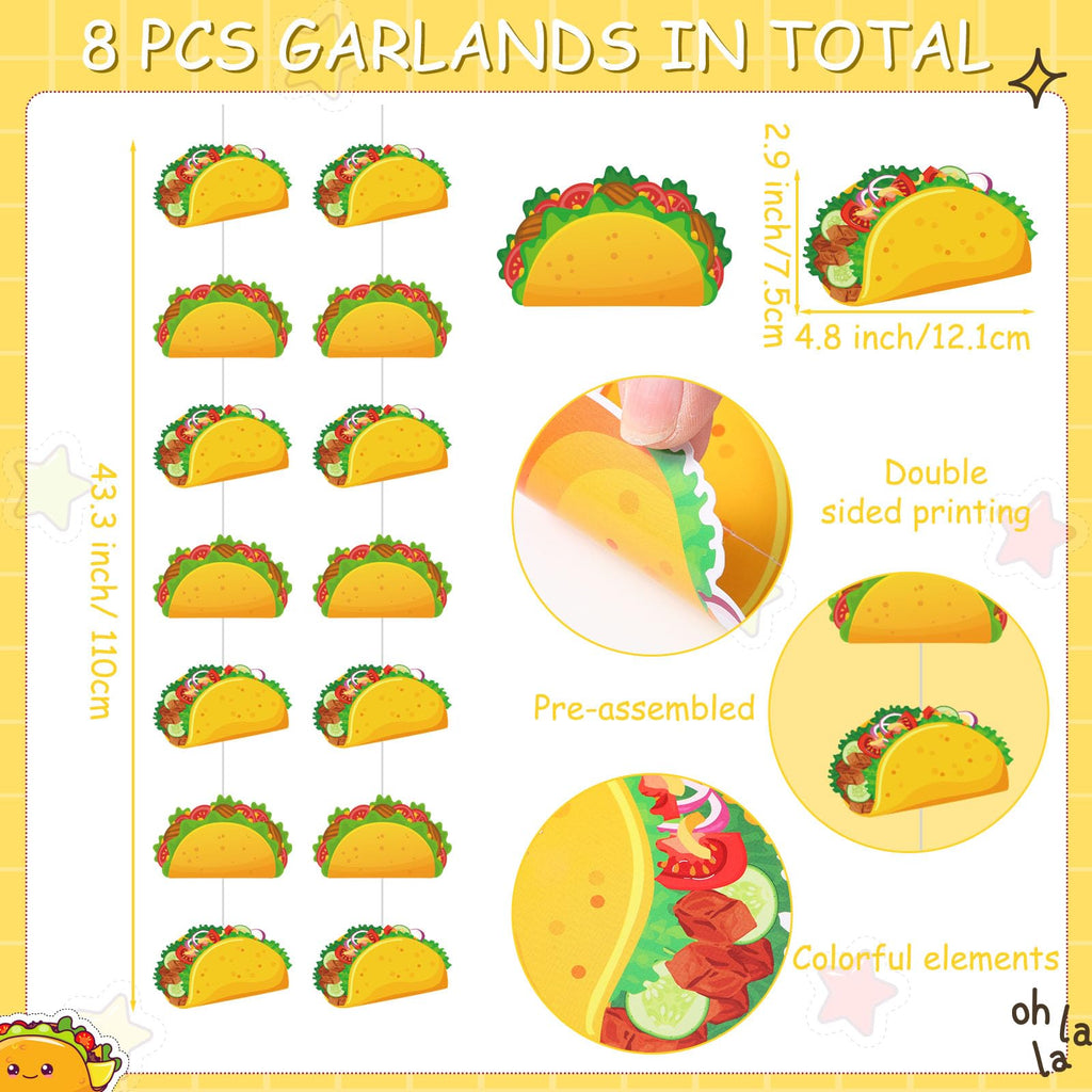 Janlaugh 8 Pcs Taco Banner Garland Fiesta Cinco de Mayo Party Decor
