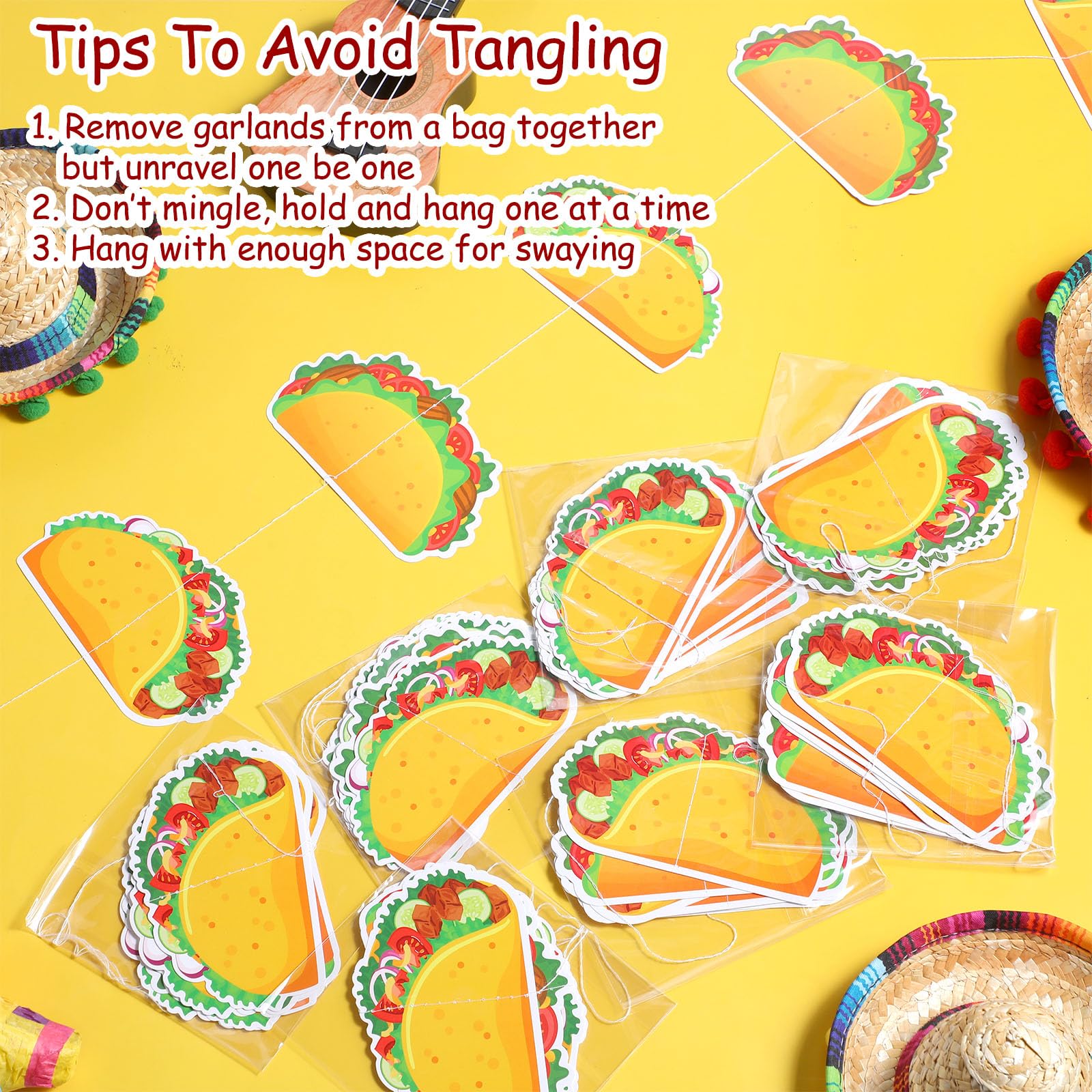 Janlaugh 8 Pcs Taco Banner Garland Fiesta Cinco de Mayo Party Decor